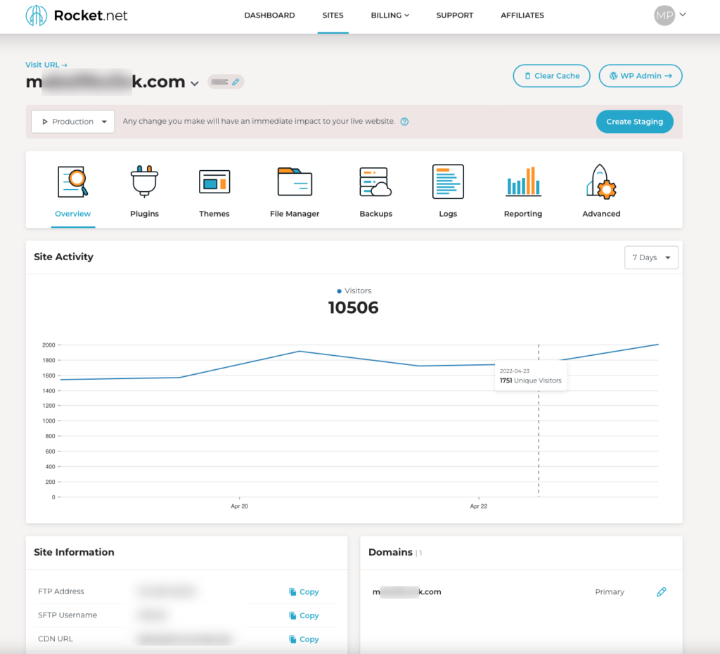 rocket.net dashboard